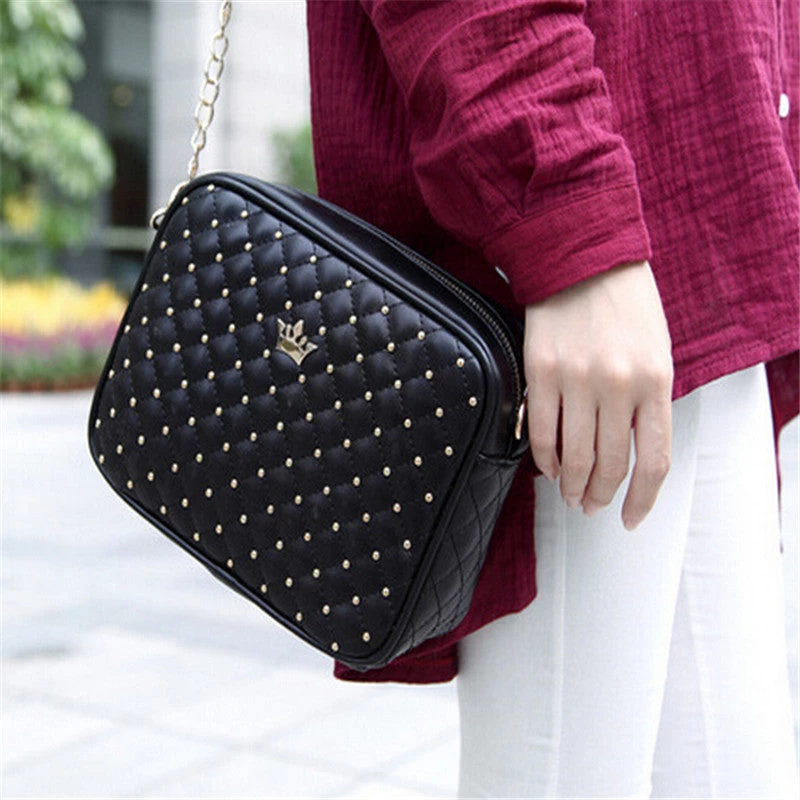 Quality Women Messenger Bags Rivet Chain Shoulder Hobo Leather Crossbody Crown Bags Zipper Tote Bolsas Feminina - Image 6