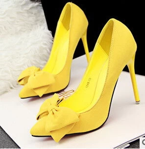 Shoes Woman Thin Heel High Heel Shoes Bowtie Shallow Mouth Fashion Women Pumps Zapato De Tacon Alto Party Shoes 42 - Image 6