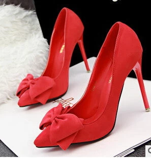 Shoes Woman Thin Heel High Heel Shoes Bowtie Shallow Mouth Fashion Women Pumps Zapato De Tacon Alto Party Shoes 42 - Image 4