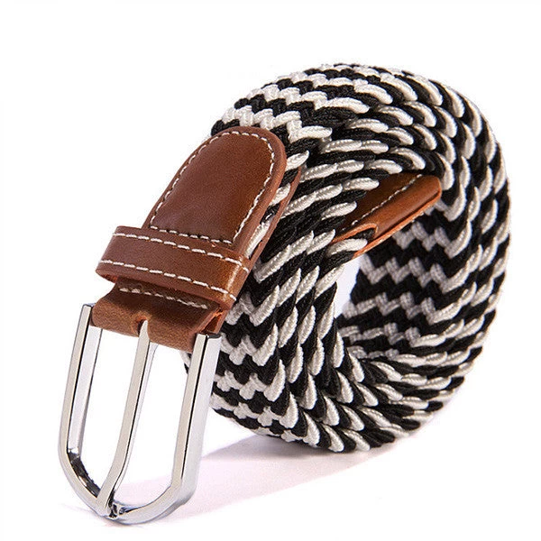 31 Colors Men Women's Canvas Plain Webbing Metal Buckle Woven Stretch Waist Belt - Image 6