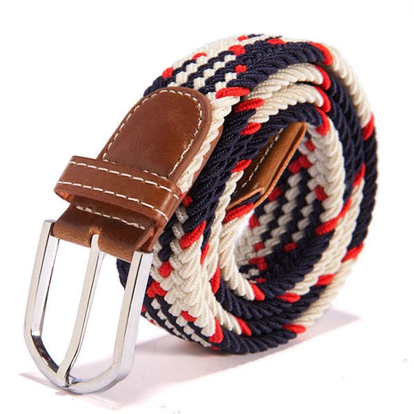 31 Colors Men Women's Canvas Plain Webbing Metal Buckle Woven Stretch Waist Belt - Image 11