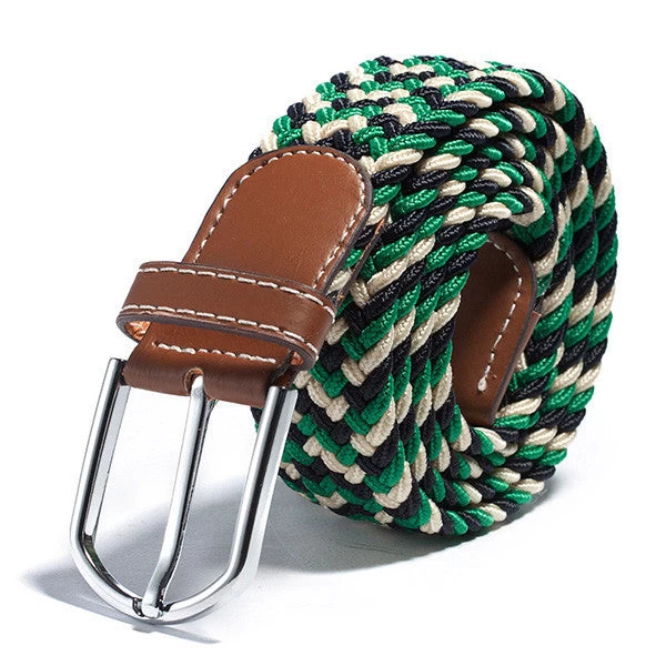31 Colors Men Women's Canvas Plain Webbing Metal Buckle Woven Stretch Waist Belt - Image 5
