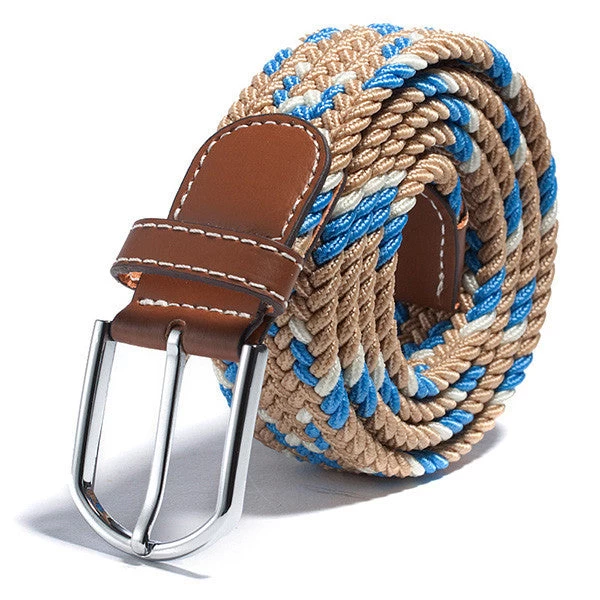 31 Colors Men Women's Canvas Plain Webbing Metal Buckle Woven Stretch Waist Belt - Image 4