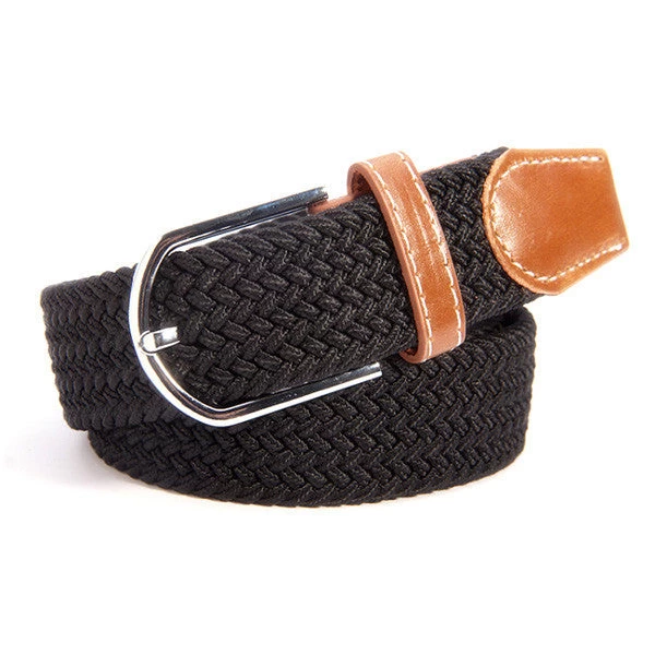 31 Colors Men Women's Canvas Plain Webbing Metal Buckle Woven Stretch Waist Belt - Image 20