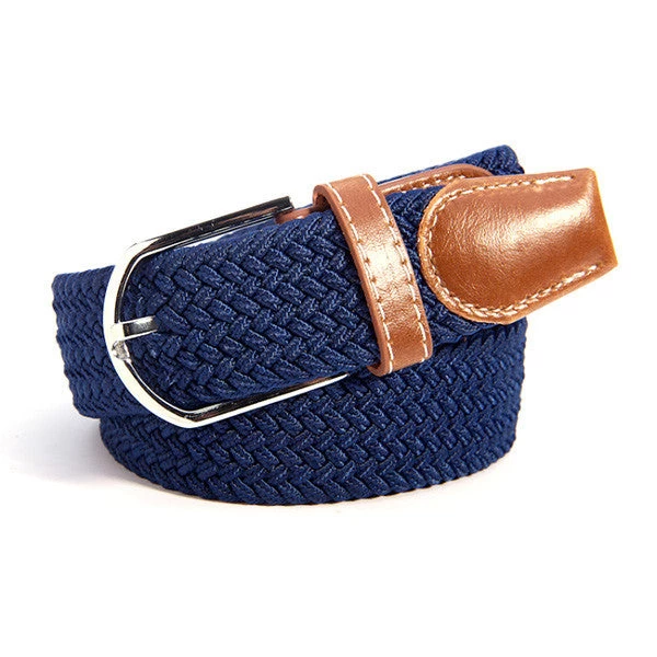 31 Colors Men Women's Canvas Plain Webbing Metal Buckle Woven Stretch Waist Belt - Image 2