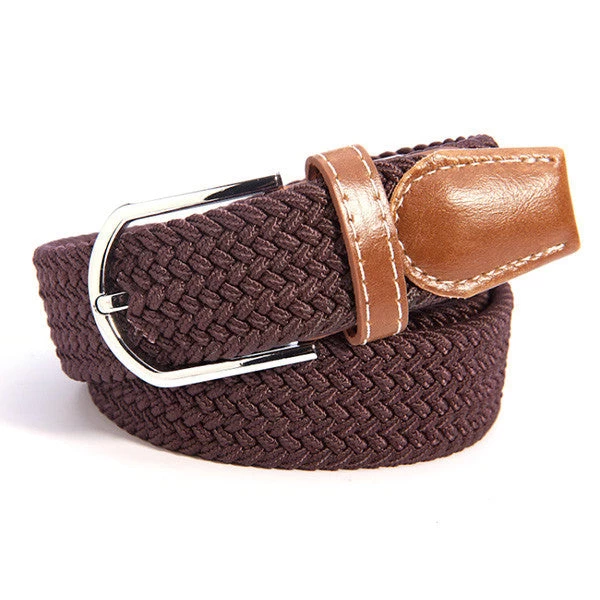 31 Colors Men Women's Canvas Plain Webbing Metal Buckle Woven Stretch Waist Belt - Image 19