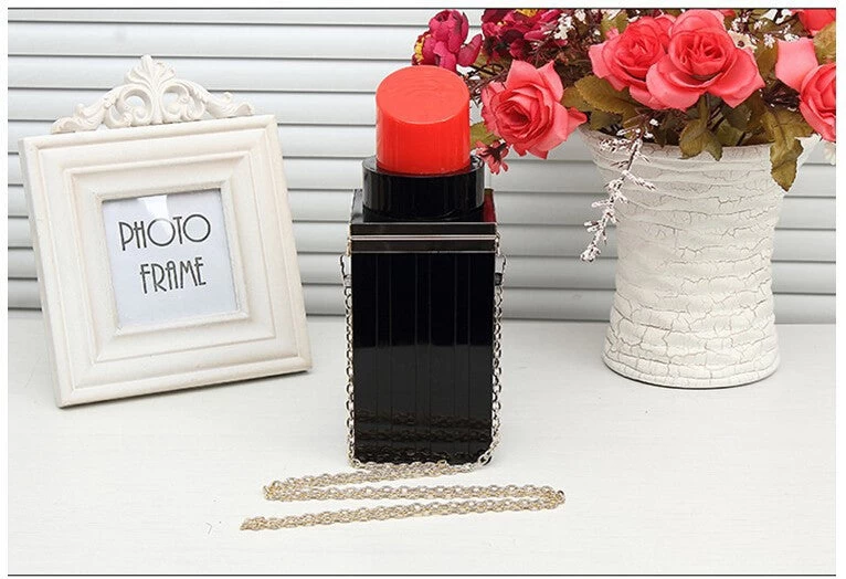 Fashion Lipstick Shape Lip Gloss Luxury Shoulder Bags Evening Bags Purses Women Clutch Vintage Chain Messenger Bags Handbag - Image 2