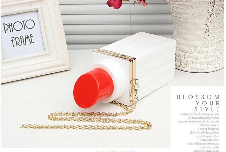 Fashion Lipstick Shape Lip Gloss Luxury Shoulder Bags Evening Bags Purses Women Clutch Vintage Chain Messenger Bags Handbag - Image 3