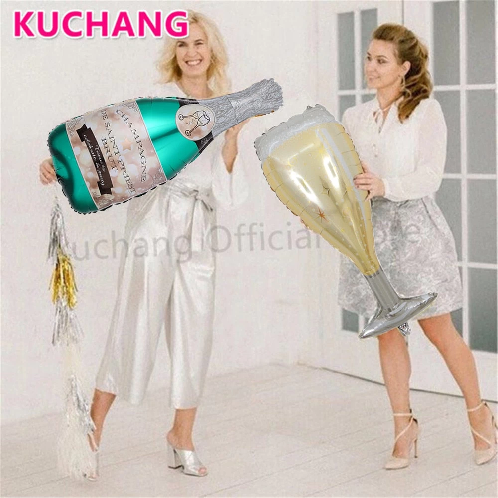 2pcs Large Size Champagne Cup Bottle Aluminium Foil Balloons Wedding Birthday Party Decorations Anniversary Baby Shower Balloons - Image 2