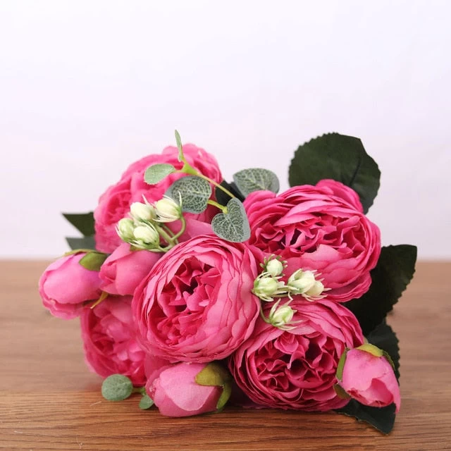 30cm Rose Pink Silk Bouquet Peony Artificial Flowers 5 Big Heads 4 Small Bud Bride Wedding Home Decoration Fake Flowers Faux - Image 7