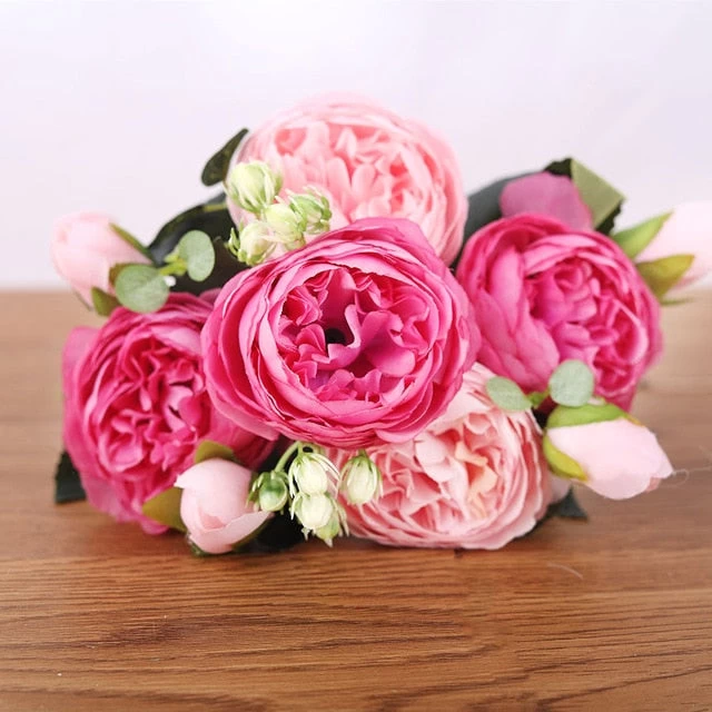 30cm Rose Pink Silk Bouquet Peony Artificial Flowers 5 Big Heads 4 Small Bud Bride Wedding Home Decoration Fake Flowers Faux - Image 12