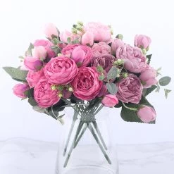 30cm Rose Pink Silk Peony Artificial Flowers Bouquet Home Wedding Decoration Indoor