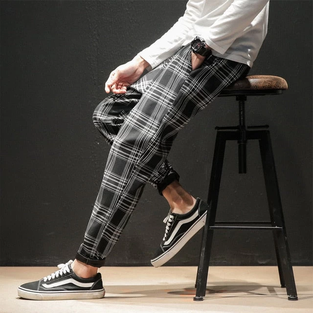 Japanese Streerwear Men Plaid Pants Slim Man Casual Trousers Korean Male Harem Pants - Image 5