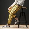 Japanese Streerwear Men Plaid Pants Slim Man Casual Trousers Korean Male Harem Pants