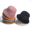 Winter Outdoor Vacation Lady Panama Black Solid Thickened Soft Warm Fishing Cap Faux Fur Rabbit Bucket Hat For Women