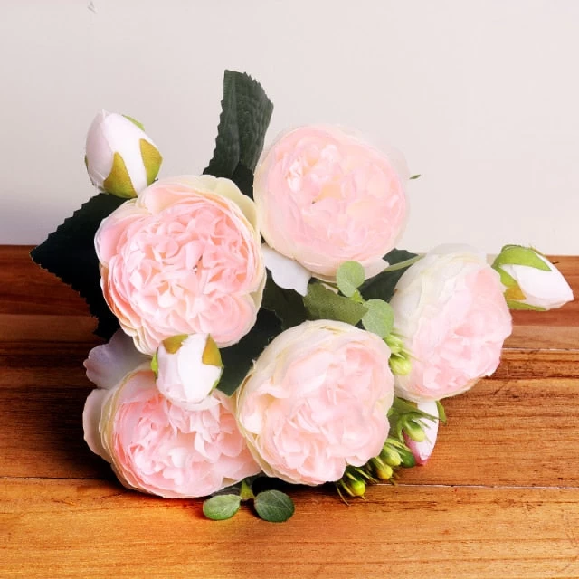 30cm Rose Pink Silk Bouquet Peony Artificial Flowers 5 Big Heads 4 Small Bud Bride Wedding Home Decoration Fake Flowers Faux - Image 10