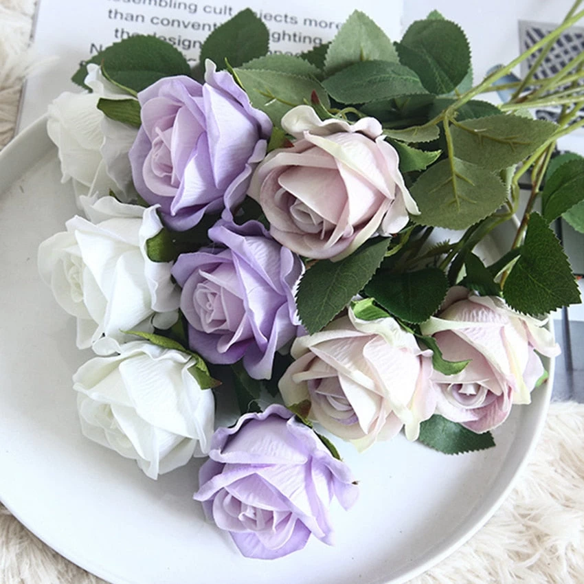 5Pcs Artificial Flowers Silk Rose Long Branch Bouquet For Wedding Home Decoration Fake Plants DIY Wreath Supplies Accessories