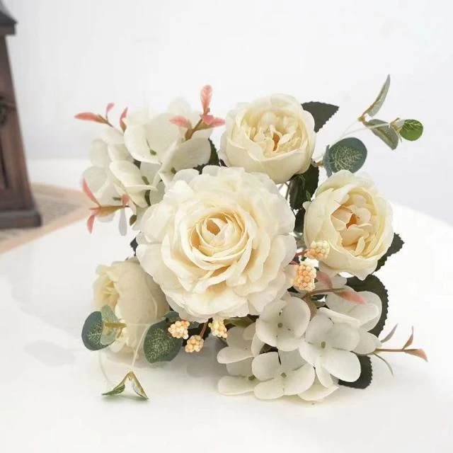 Artificial Flowers Retro Silk Rose Bouquet Hydrangea Peony Vintage Bride Holding Fake Plants Home Wedding Decoration Accessories - Image 7
