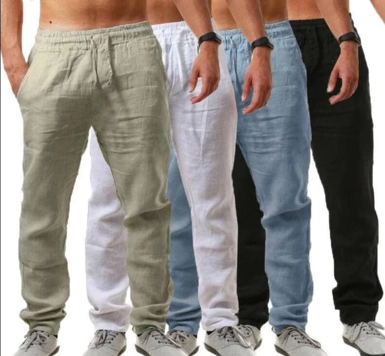 Cotton Linen Pants Male Summer Breathable Solid Color Linen Trousers Fitness Streetwear M-3XL