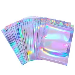 20pcs Translucent Iridescent Zip Lock Bags Laser Holographic Makeup Storage Food Bag Plastic Xmas Gift Packaging Cosmetics Bags