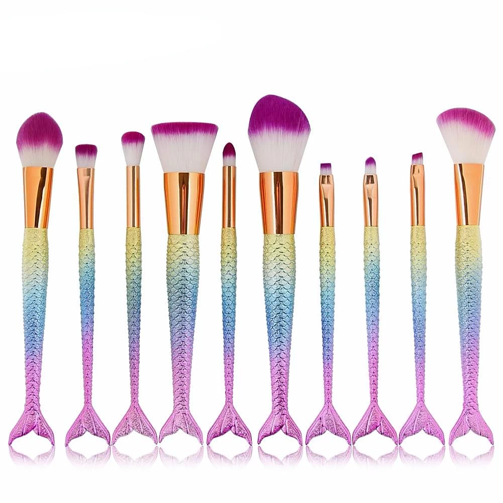 Est 6/10pcs/set Mermaid Color Make Up Eyebrow Eyeliner Blush Blending Contour Foundation Cosmetic Beauty Makeup Brush Tools