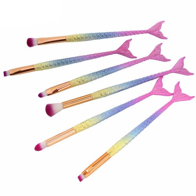 Est 6/10pcs/set Mermaid Color Make Up Eyebrow Eyeliner Blush Blending Contour Foundation Cosmetic Beauty Makeup Brush Tools - Image 4