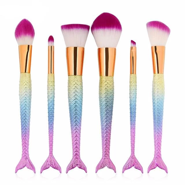 Est 6/10pcs/set Mermaid Color Make Up Eyebrow Eyeliner Blush Blending Contour Foundation Cosmetic Beauty Makeup Brush Tools - Image 2