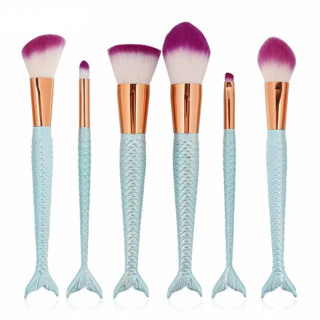 Est 6/10pcs/set Mermaid Color Make Up Eyebrow Eyeliner Blush Blending Contour Foundation Cosmetic Beauty Makeup Brush Tools - Image 3