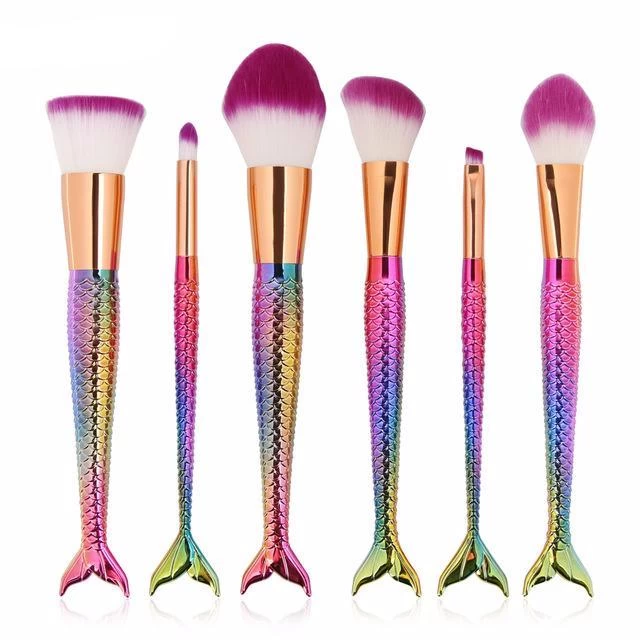 Est 6/10pcs/set Mermaid Color Make Up Eyebrow Eyeliner Blush Blending Contour Foundation Cosmetic Beauty Makeup Brush Tools - Image 7
