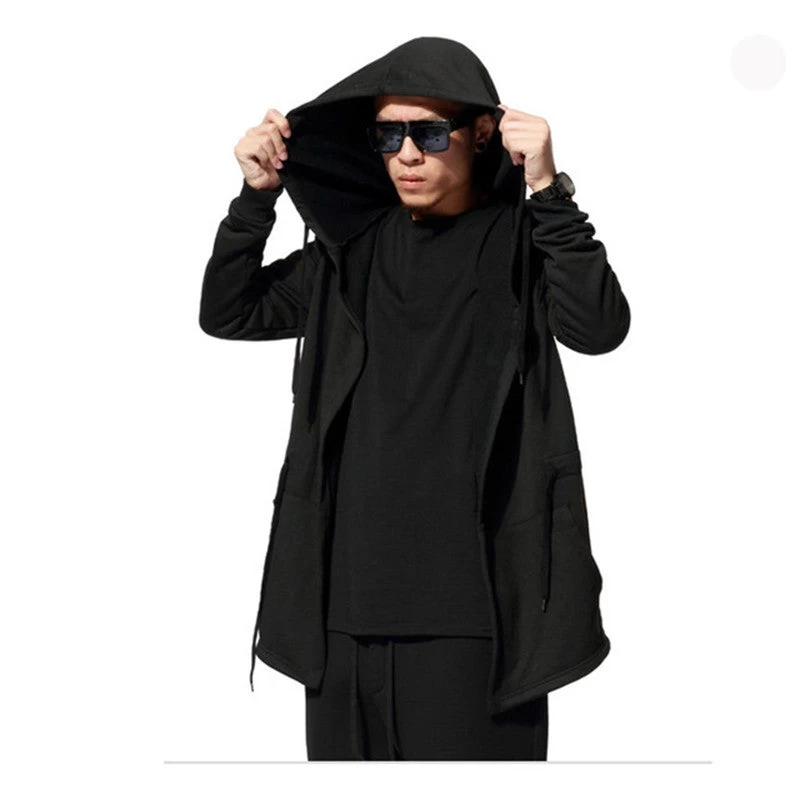 Black Cloak Hooded Male Streetwear Hip Hop Long Hoodies Clothing Men Outerwear Cool Man - Image 2