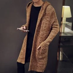 Autumn Winter Loose Long Mens Cardigans Sweaters Fashion Big Size Jumpers Mens Hooded Sueter Knit Sweater Jersey