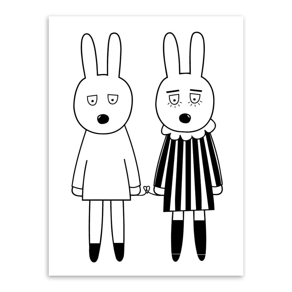 Modern Minimalist Nordic Black White Kawaii Animals A4 Large Art Prints Poster Kids Room Home Decor Wall Picture Canvas Painting Unframed - Image 3
