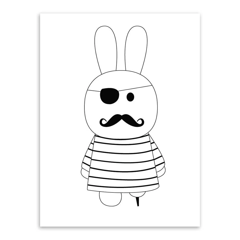 Modern Minimalist Nordic Black White Kawaii Animals A4 Large Art Prints Poster Kids Room Home Decor Wall Picture Canvas Painting Unframed - Image 5