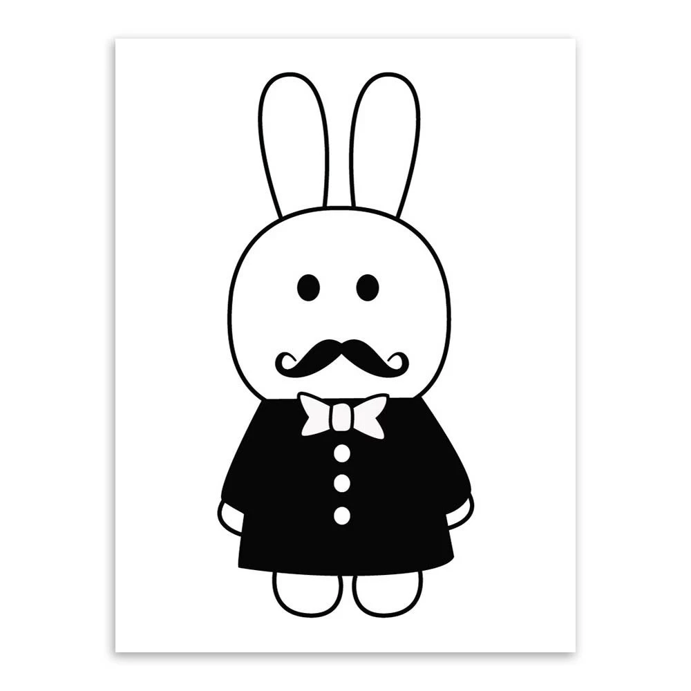Modern Minimalist Nordic Black White Kawaii Animals A4 Large Art Prints Poster Kids Room Home Decor Wall Picture Canvas Painting Unframed - Image 8