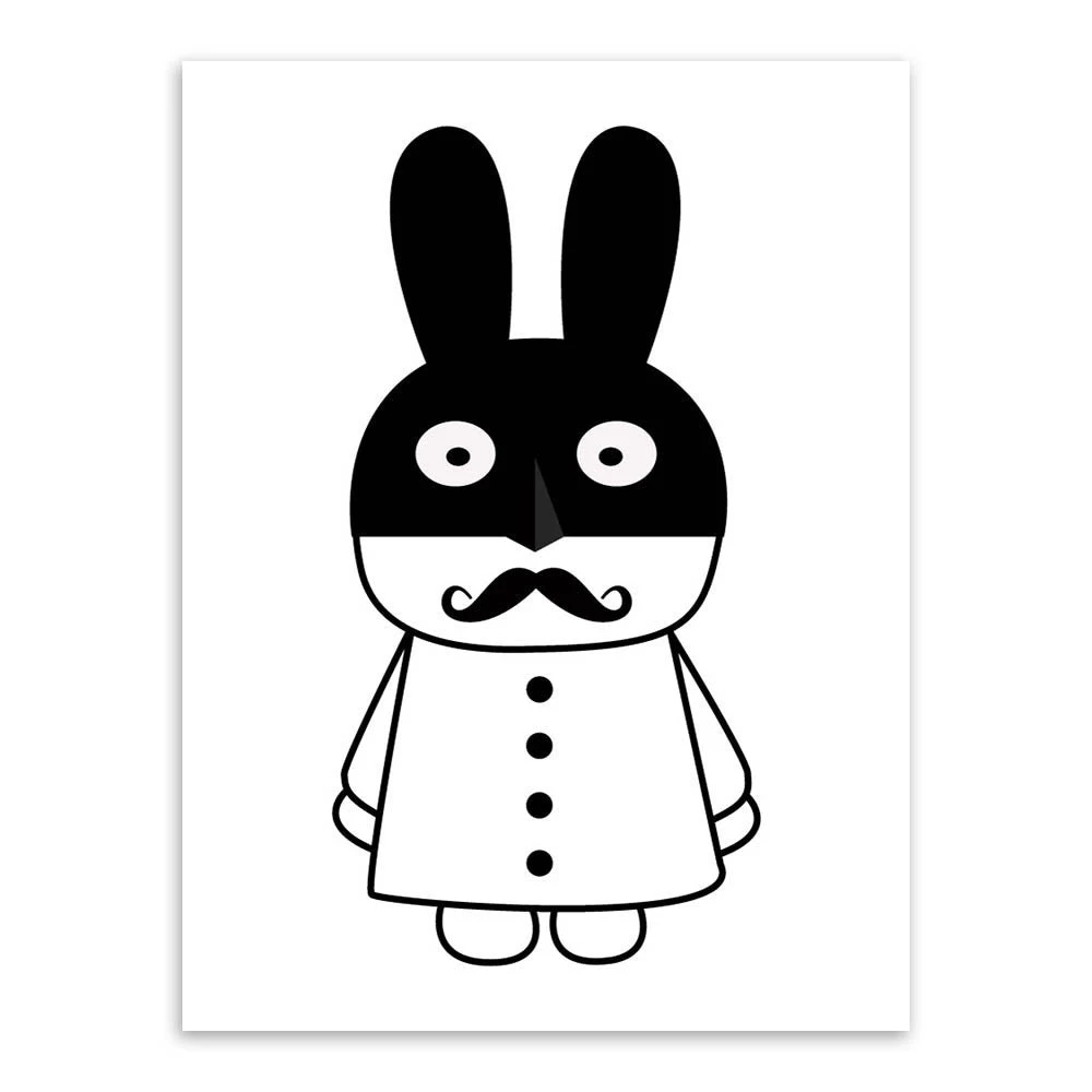 Modern Minimalist Nordic Black White Kawaii Animals A4 Large Art Prints Poster Kids Room Home Decor Wall Picture Canvas Painting Unframed - Image 7