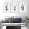 Triptych Watercolor Deer Head A4 Poster Print Abstract Animal Pictures Canvas Painting No Frames Living Room Home Decor Wall Art