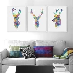 Triptych Watercolor Deer Head A4 Poster Print Abstract Animal Pictures Canvas Painting No Frames Living Room Home Decor Wall Art
