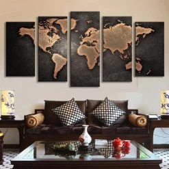 5 Pcs/Set Modern Abstract Wall Art Painting World Map Canvas Painting For Living Room Home Decor Picture Unframed