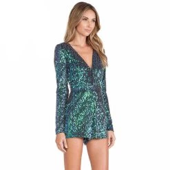 Women Sequins Glitter Jumpsuit Back Zipper Loose Party Jumpsuits