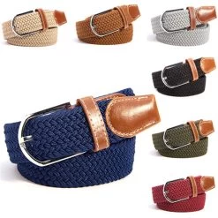 31 Colors Men Women's Canvas Plain Webbing Metal Buckle Woven Stretch Waist Belt