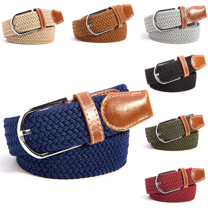 31 Colors Men Women's Canvas Plain Webbing Metal Buckle Woven Stretch Waist Belt
