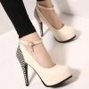 Female Casual Round Toe Pumps Women Thin High Heeled Buckle Single Shoes Fashion Girls Rhinestone Platform Shoes