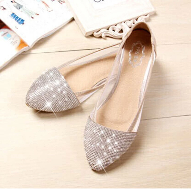 Flats Shoes Women Plus Size 35-41 Fashion Flats For Women Pointed Toe Soft Flat Heel Shoes Rhinestone Flats