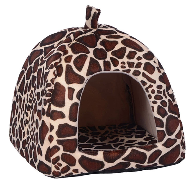 Pet Cat House Foldable Soft Winter Leopard Dog Bed Strawberry Cave Dog House Cute Kennel Nest Dog Fleece Cat Bed - Image 2