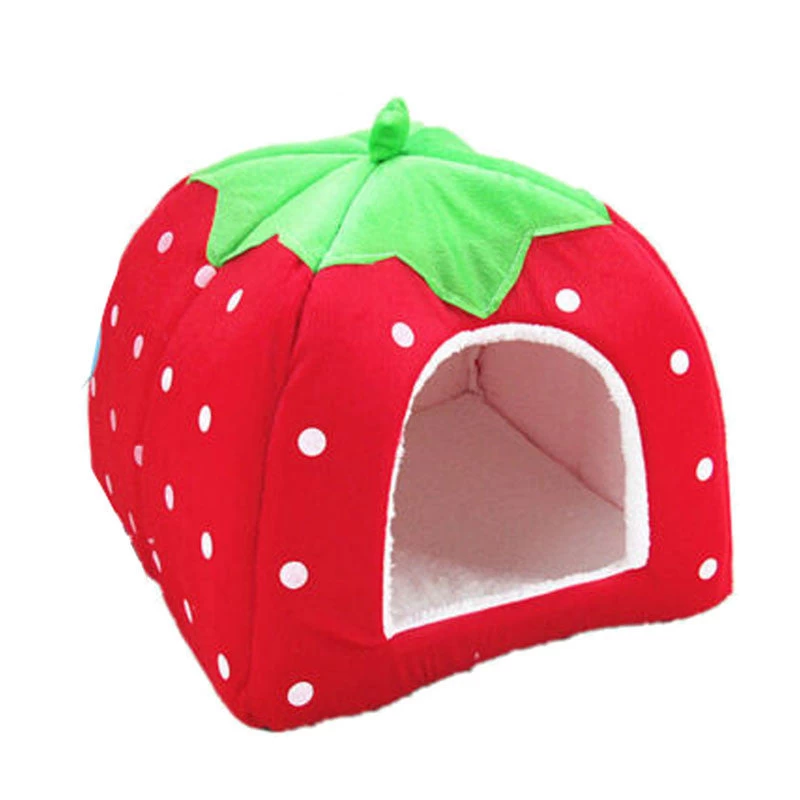 Pet Cat House Foldable Soft Winter Leopard Dog Bed Strawberry Cave Dog House Cute Kennel Nest Dog Fleece Cat Bed - Image 3