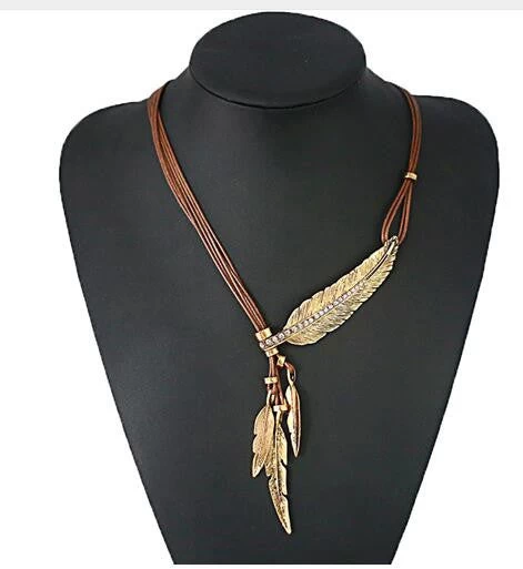 Fashion Bohemian Style Black Rope Chain Feather Pattern Pendant Necklace For Women Fine Jewelry Collares Statement Necklace - Image 3