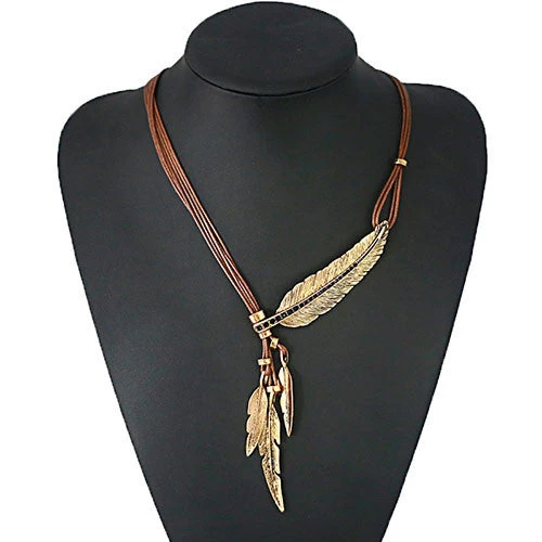 Fashion Bohemian Style Black Rope Chain Feather Pattern Pendant Necklace For Women Fine Jewelry Collares Statement Necklace - Image 4