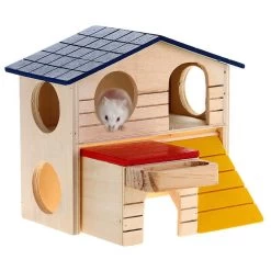 Rat House Wooden Hamster Ladder Pet Small Animal Rabbit Mouse Hideout Luxury Home 2 Storey Platform Playhouse Nest
