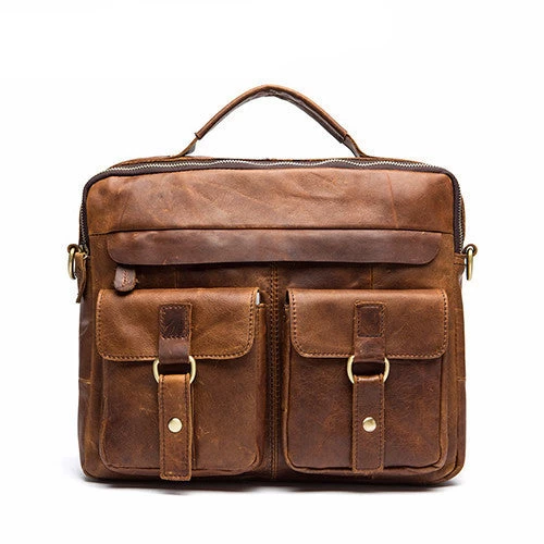 Genuine Leather Men Bag Crazy Horse Leather Men's Handbags Casual Business Laptop Shoulder Bags Briefcase Messenger Bag NEW - Image 3