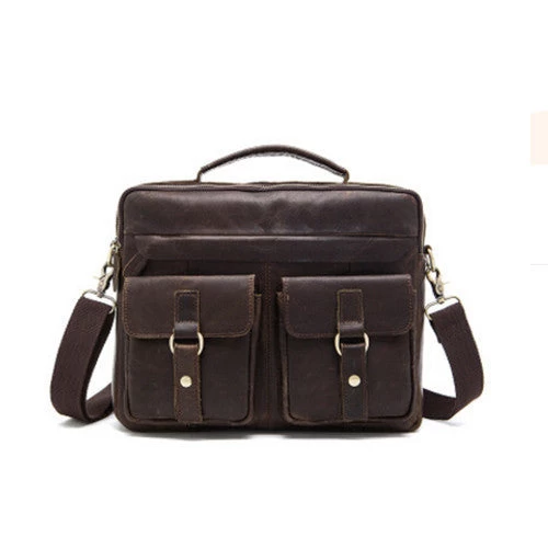 Genuine Leather Men Bag Crazy Horse Leather Men's Handbags Casual Business Laptop Shoulder Bags Briefcase Messenger Bag NEW - Image 2